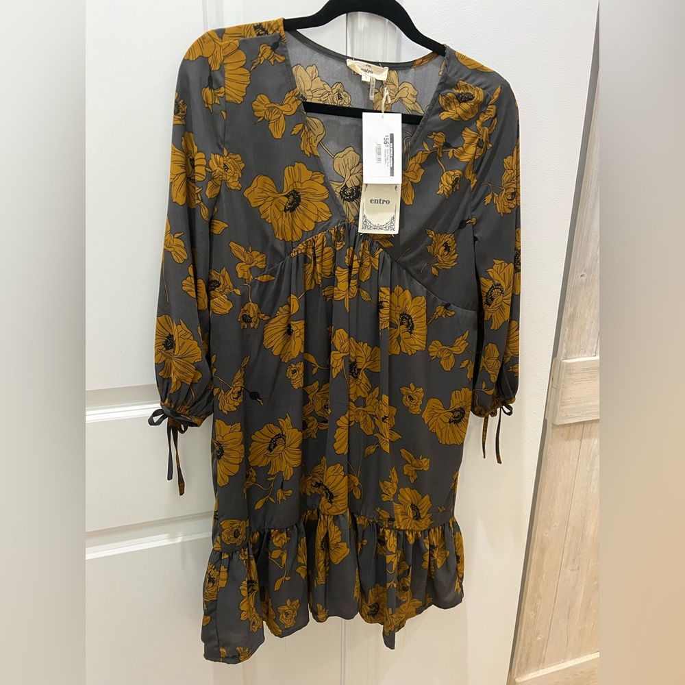 Gray and mustard Centro dress. Free people style. Hits above knee